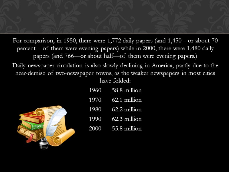 For comparison, in 1950, there were 1,772 daily papers (and 1,450 – or about